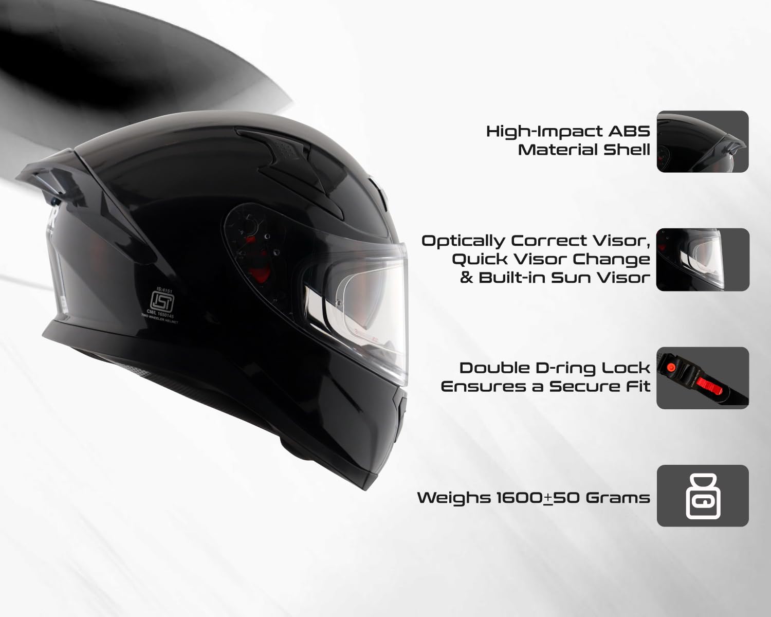 Axor Apex Solid ISI ECE DOT Certified Glossy Black Full Face Dual Visor Helmet for Men and Women with Pinlock Fitted Outer Clear Visor and Inner Smoke Sun Visor Black(M)