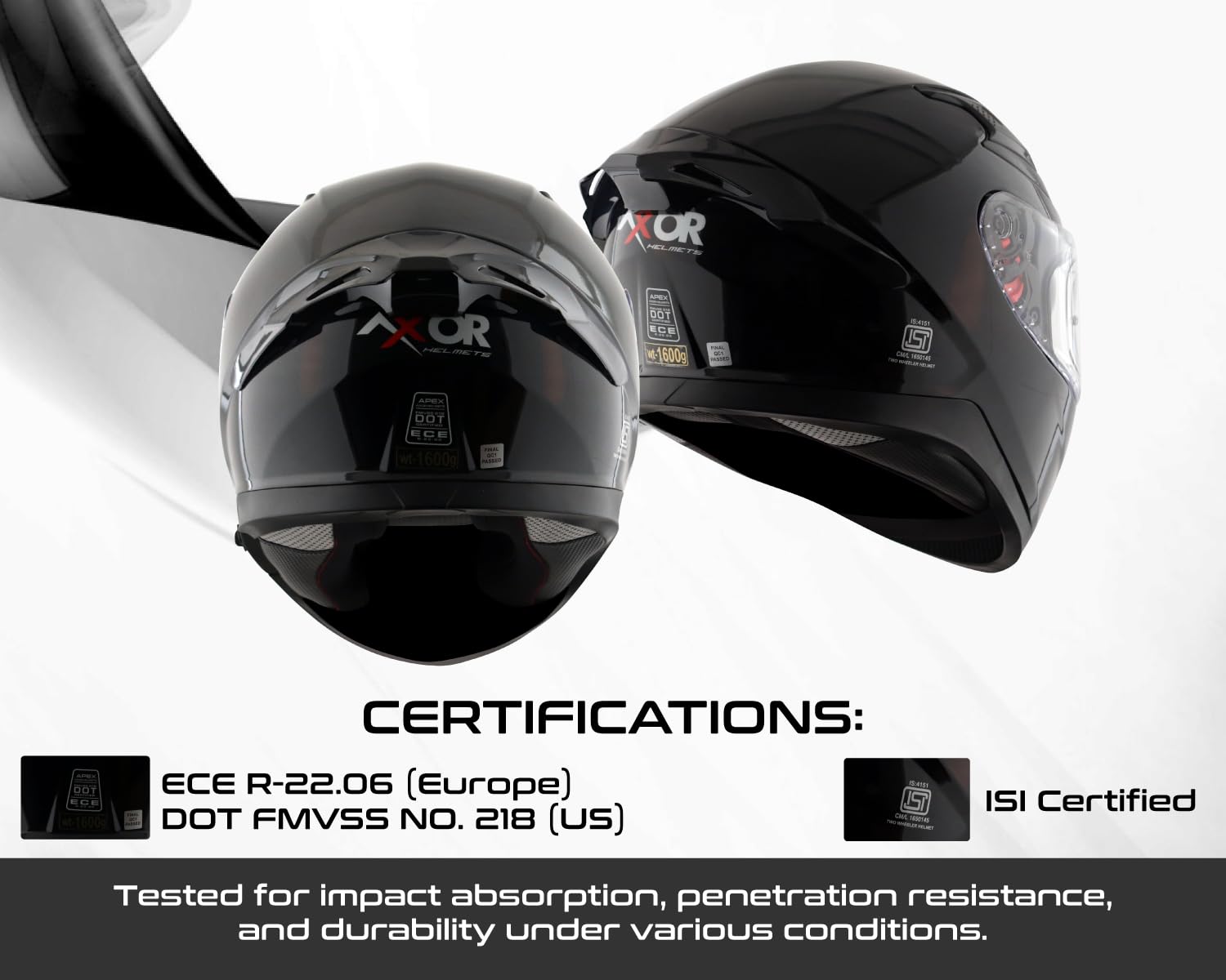 Axor Apex Solid ISI ECE DOT Certified Glossy Black Full Face Dual Visor Helmet for Men and Women with Pinlock Fitted Outer Clear Visor and Inner Smoke Sun Visor Black(M)