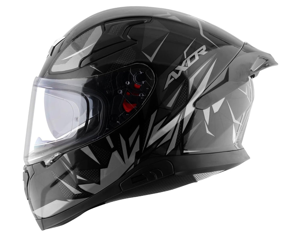 Axor Apex Hunter ISI ECE DOT Certified Full Face Dual Visor Helmet for Men and Women with Pinlock Fitted Outer Clear Visor and Inner Smoke Sun Visor Black Grey Helmet-L