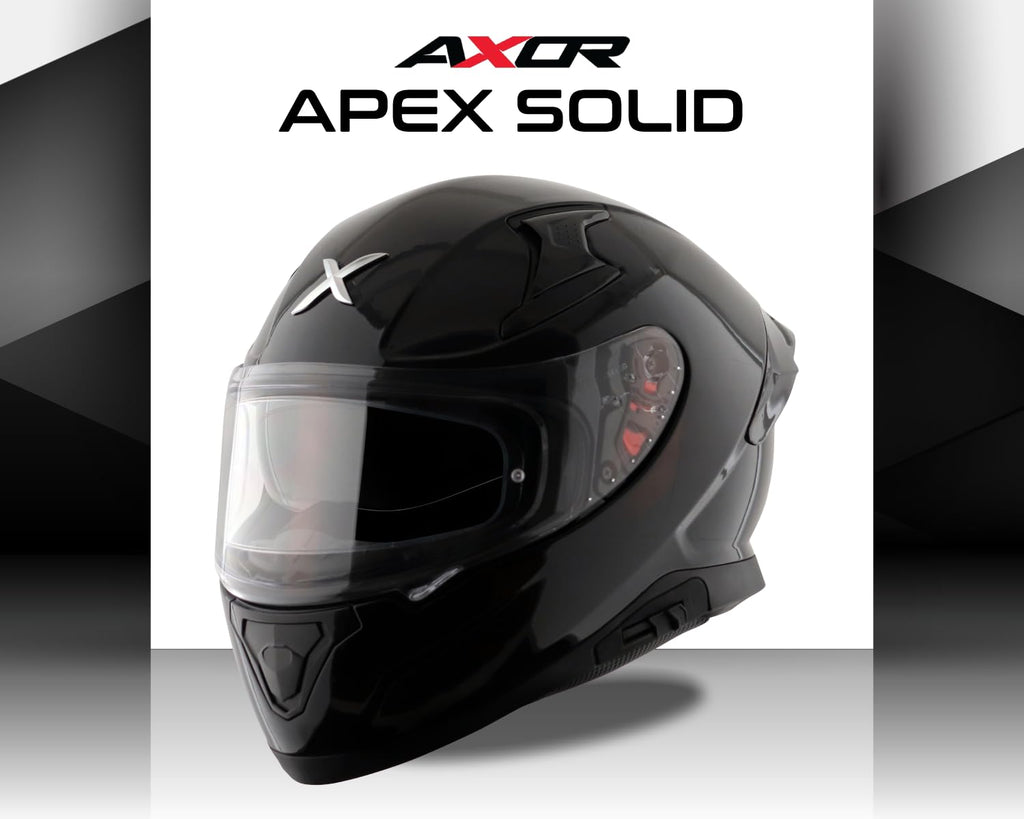 Axor Apex Solid ISI ECE DOT Certified Glossy Black Full Face Dual Visor Helmet for Men and Women with Pinlock Fitted Outer Clear Visor and Inner Smoke Sun Visor Black(M)
